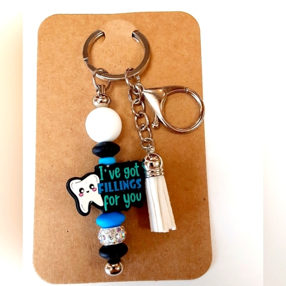 Dentist I'VE GOT FILLINGS FOR YOU Beadable Keychain With Tassel - Picture 1 of 1